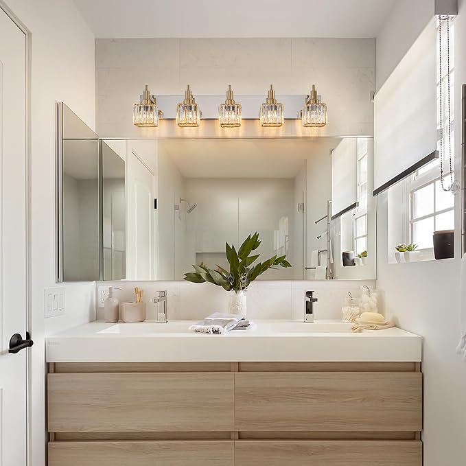 Crystal Bathroom Light Gold Chrome 5-Light Modern Bathroom Vanity Fixtures Over - Image 2