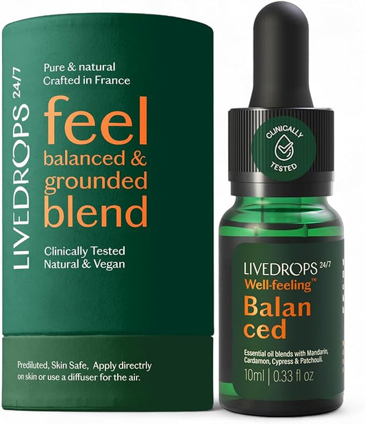 LIVEDROPS 24/7 Balanced Essential Oil Blend Mandarin Cardamom Cypress Patchouli by Livedrops247