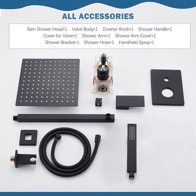 Shower System, Wall Mounted High-Pressure Showerhead Combo Set Included Valve - Image 8