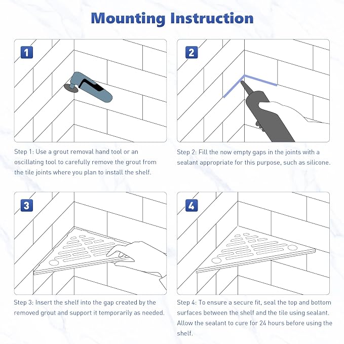 lives Corner Shower Shelf 10" Slot Design Recessed Shower Shelves - Image 7