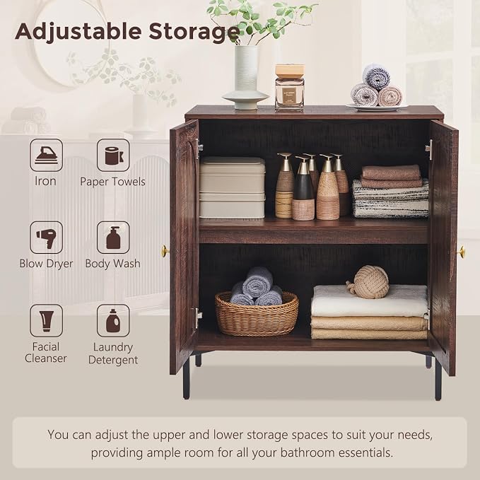 Bathroom Cabinet with Storage, 61.75" W Fluted Arched Free Standing Floor - Image 5