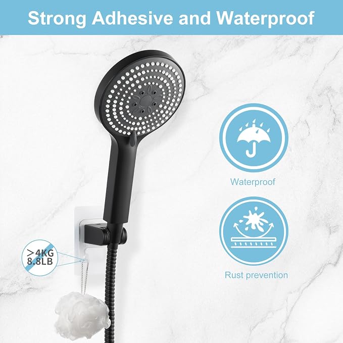 OFFO Shower Head Holder, Strong Adhesive Shower Hooks, 40° Adjustable - Image 2