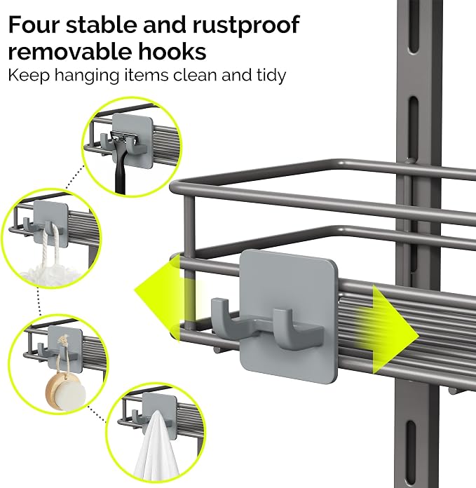 Orimade Over The Door Shower Caddy Adjustable 5 Tier Dark Grey, Bathroom - Image 7