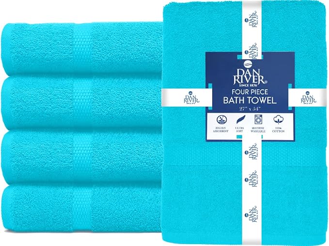 DAN RIVER Bath Towels Set of 4, 27 x 54 Inches, 100% Cotton, Larger & Lighter - Image 3