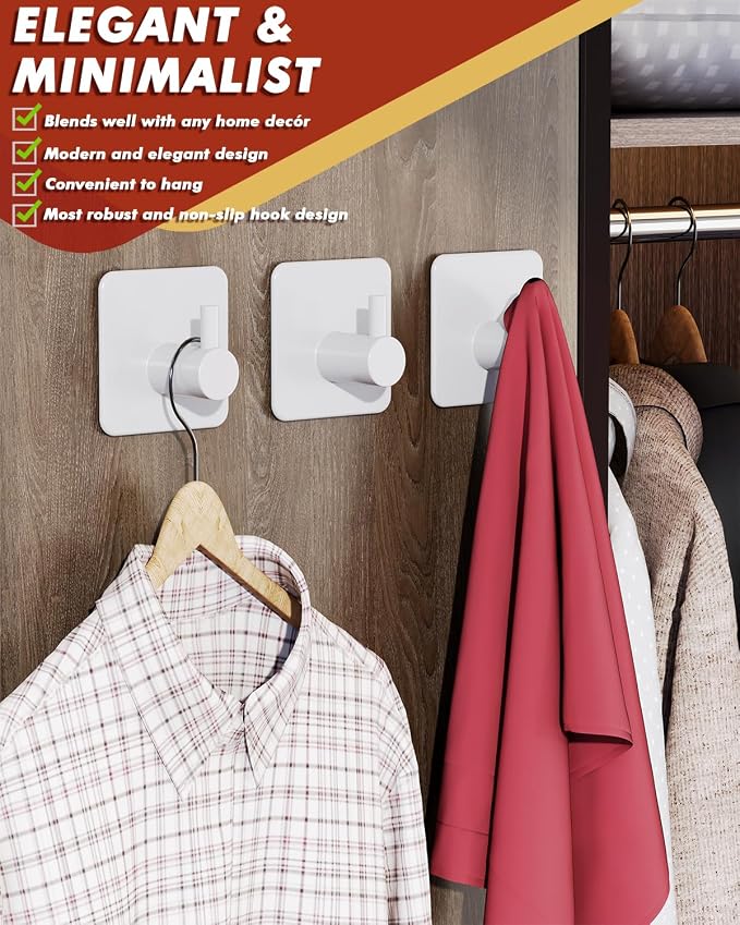 Auxmir Adhesive Hooks Heavy Duty 30lb Wall Hooks, 5 Pack Self Adhesive Damage - Image 5