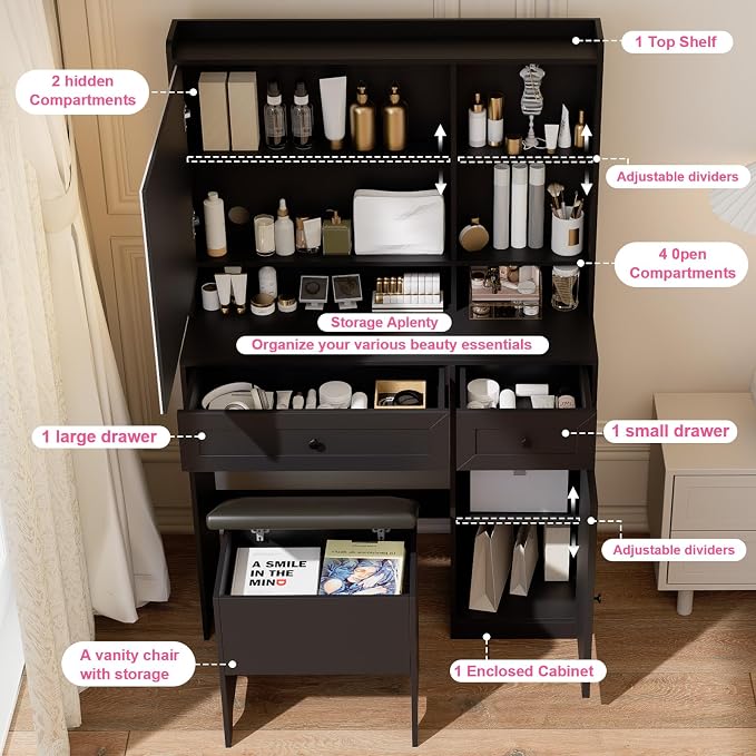 Vanity Table with Hidden Storage & LED Mirror - Image 3