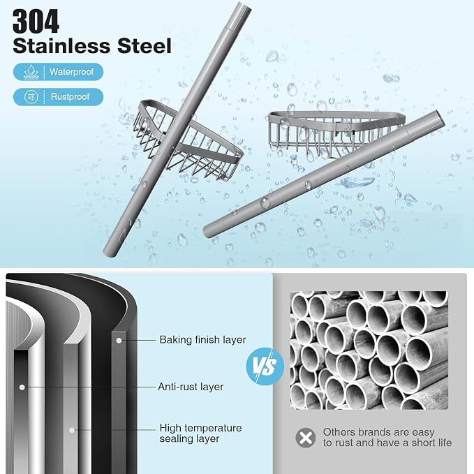 Corner Shower Caddy Tension Pole: Stainless Steel Rustproof 4-Tier Shower - Image 5