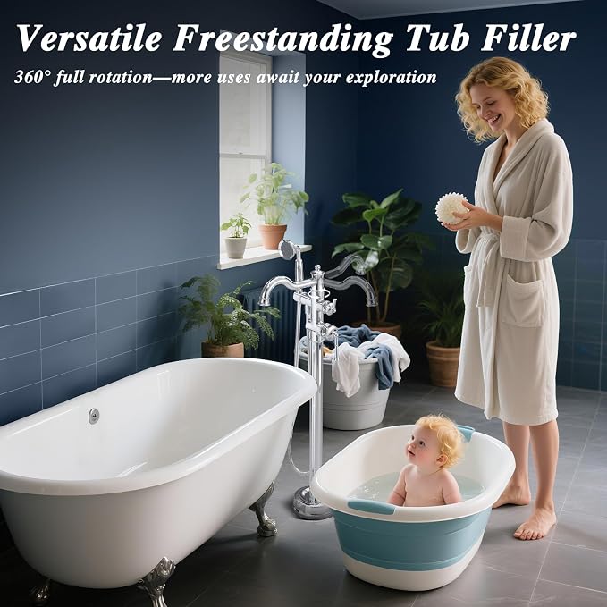 Free Standing Tub Faucet, Qinkell Classic Roman Freestanding Tub Faucets - Image 7
