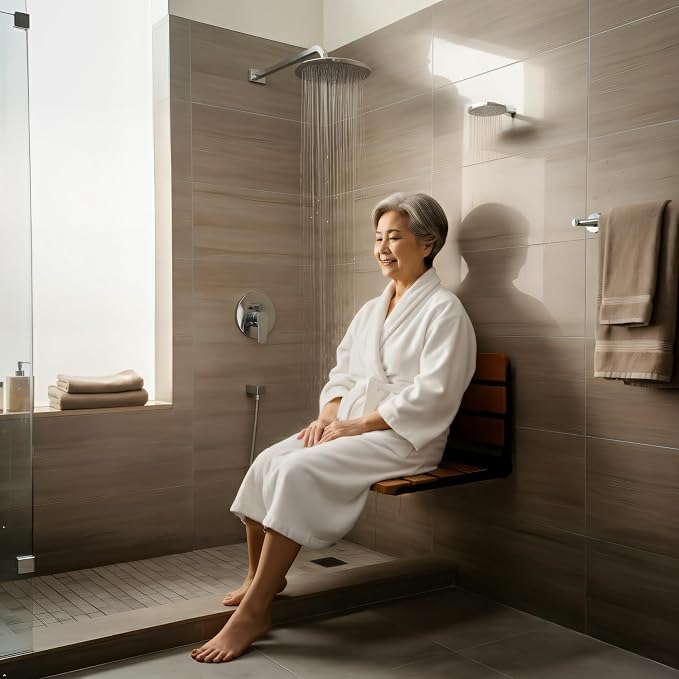 18" Folding Shower Seat Wall Mounted, Fold Down Shower Bench - Image 3