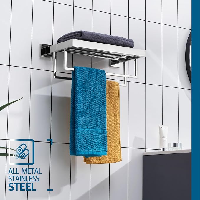 KOKOSIRI Bathroom Towel Shelf 16'' Chrome Towel Rack - Image 5