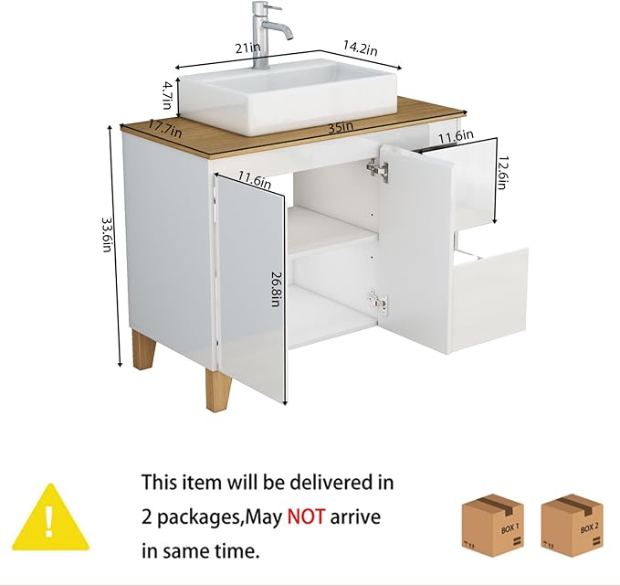 36-Inch Bathroom Vanity with Ceramic Sink Combo, Freestanding Bathroom Vanities - Image 2