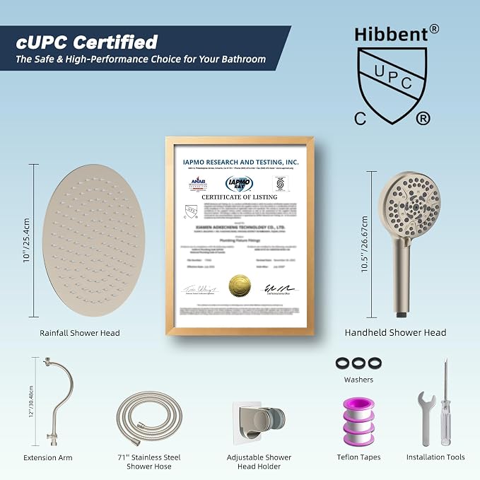 Hibbent All Metal CUPC Certified Shower Head, Handheld Showerhead Combo - Image 8
