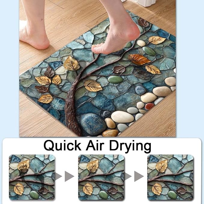 Bath Mat Rug, Mosaic-Stone Tree Non Slip Quick Dry Super Absorbent Thin - Image 4