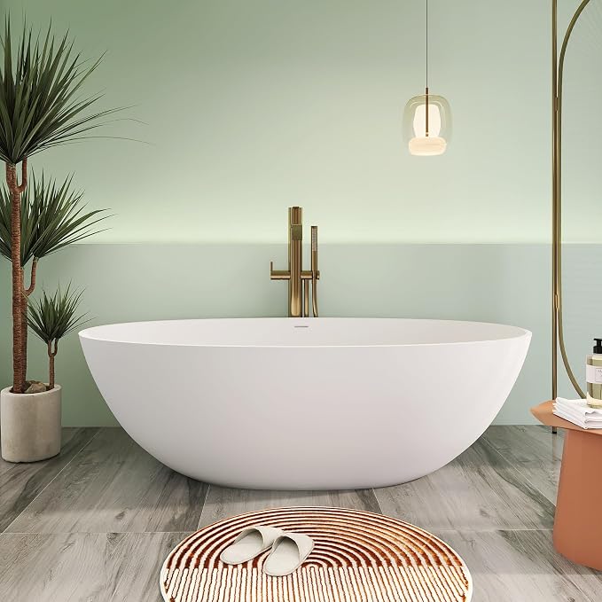 71" Premium Solid Surface Freestanding Bathtubs, Oval Stone Resin Tub by HIGEINE