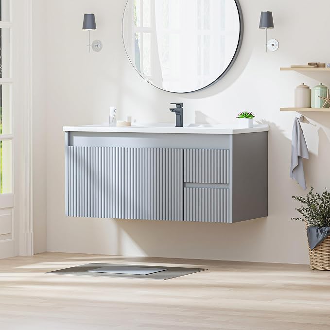 Floating Bathroom Vanity with Sink, 40 Inch Wall Mounted Bathroom Vanity with 2 - Image 8