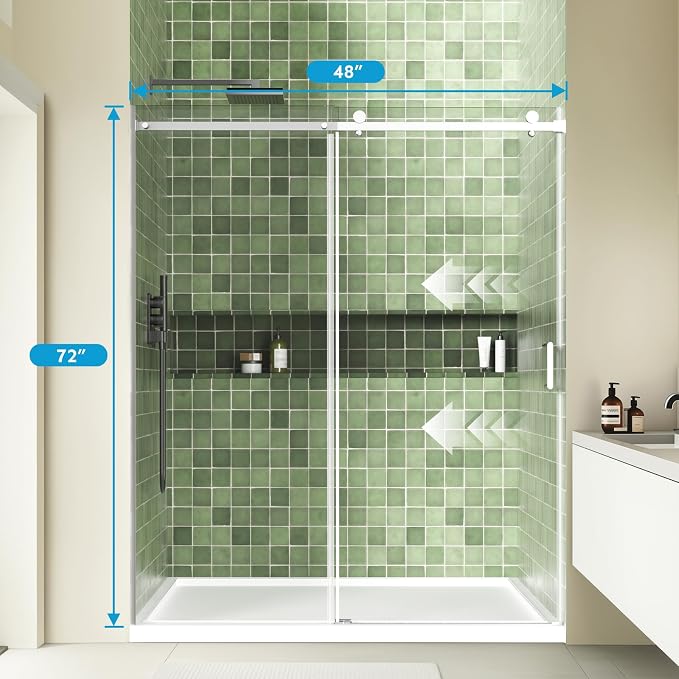 48" x 72" Frameless Sliding Shower Door, Tempered Glass, Heavy-Duty 304 - Image 6