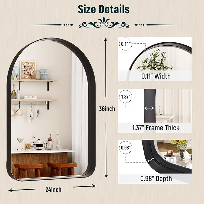 GLSLAND 24”x36“ Black Arched Bathroom Mirror - Image 5