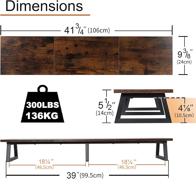 TEAMIX 42 inch Large, Rustic Brown Extra Long TV - Image 5