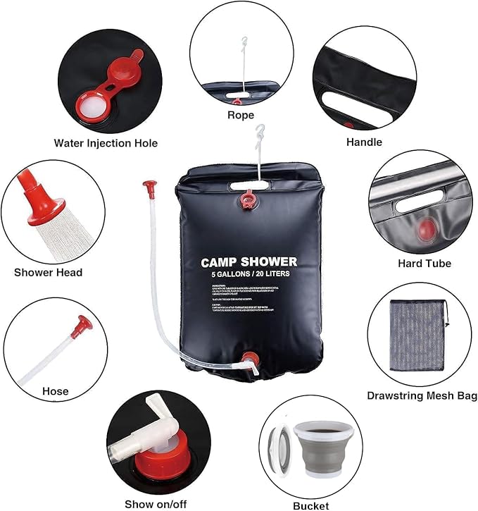 Portable Shower for Camping, Outdoor Camping Shower Bag 5 Gallon/20L, - Image 2