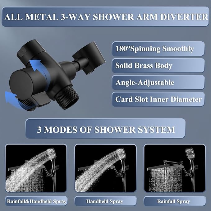 14 Inch Large Shower Head with Handheld Spray Combo and Extention Arm, Rain - Image 6