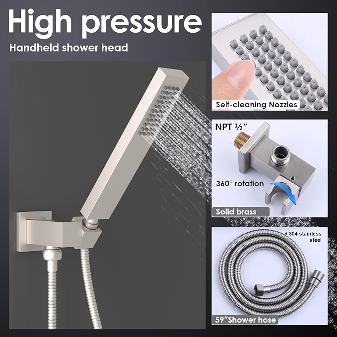Enga Shower System with Body Jets 12 Inch Ceiling Mounted Rain Shower and - Image 5