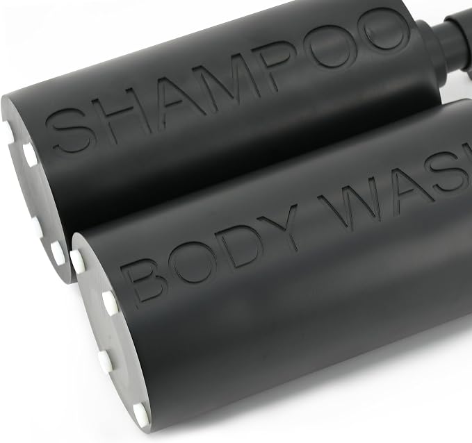 2-Pack Matte Black Resin Refillable Shampoo & Body Wash Bottles – Modern - Image 4