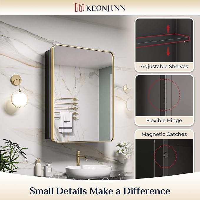Keonjinn Gold Bathroom Medicine Cabinet - Image 7