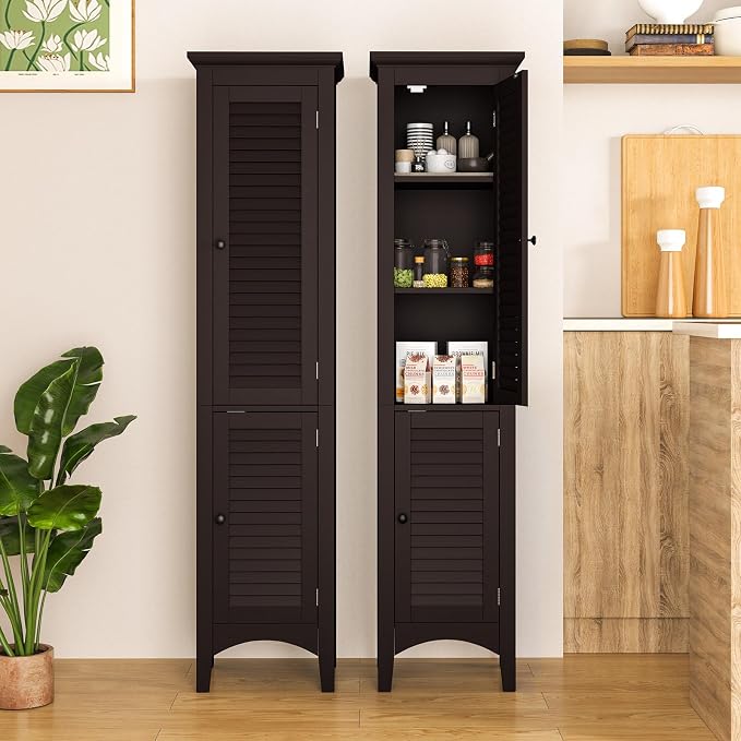 Tangkula 63" Tall Bathroom Storage Cabinet, Freestanding Narrow Linen Tower - Image 5