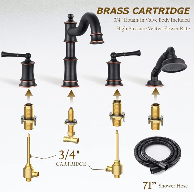 Roman Bathtub Faucet Set With Hand Shower 4 Hole Deck Mount Tub Filler With - Image 5