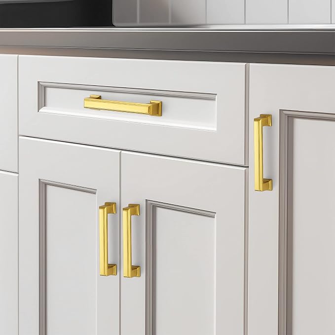 Ravinte Hardware 5 Pack Brushed Brass Cabinet Pulls, 3-3/4 Inch Hole Center - Image 6