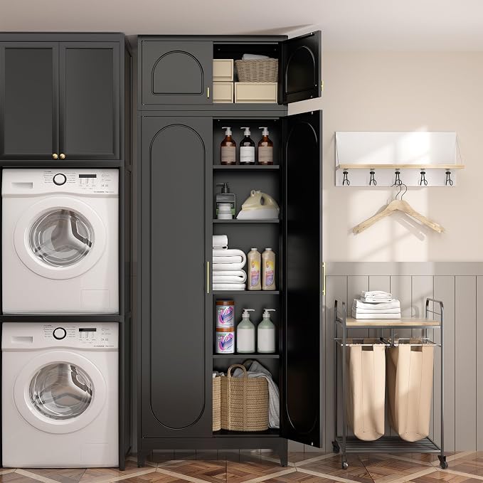 Metal Storage Cabinet and Wall Upper Storage Cabinet, 90Inch White Kitchen - Image 5