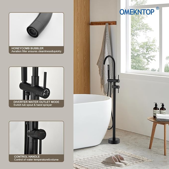 Freestanding Bathtub Faucet, Matte Black Floor Mount Tub Filler, Modern - Image 2