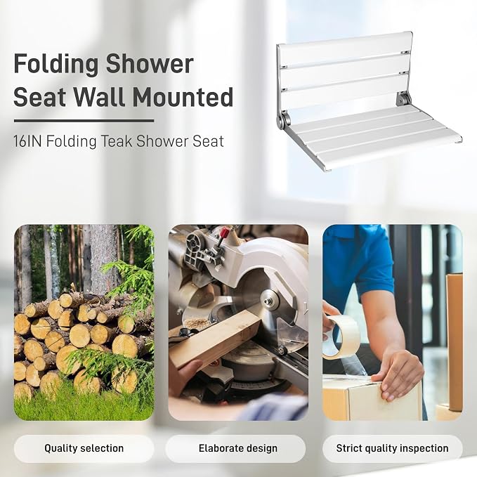 Wall Mounted Shower Seat – 16IN Teak Fold Down Shower Seat - Image 5