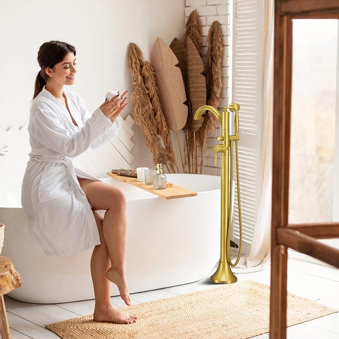 Free Standing Tub Faucet, High Flow Rate Brushed Light Gold Classic - Image 9
