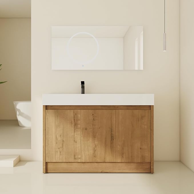 48 inch Bathroom Vanity with Sink, Single Resin Sink Bathroom Cabinet, Modern by SanMerah