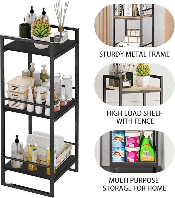BYFU 3 Tier Bathroom Storage Open Shelf, Freestanding Metal Corner Storage Rack - Image 6