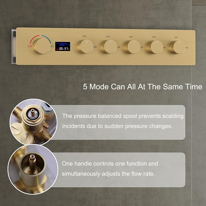 Brushed Gold 16X24 inch Ceiling Mounted Shower Head Set, Digital Display Shower - Image 2