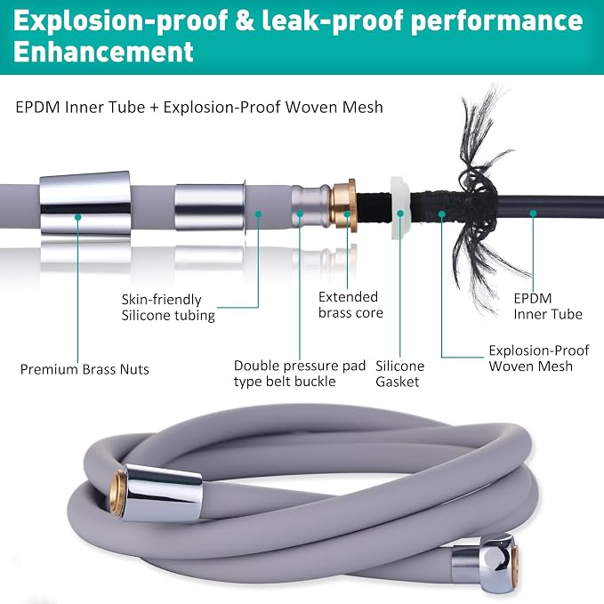 Ultra-Soft Silicone Shower Hose Replacement, 79 Inch Extra Long HandHeld Hose - Image 2
