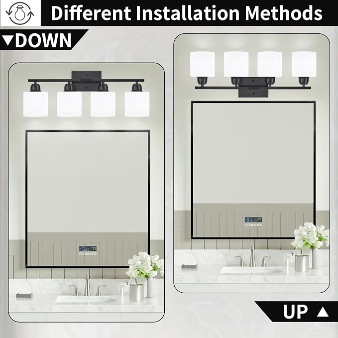4-Light Black Bathroom Vanity Light, Light Fixtures - Image 4