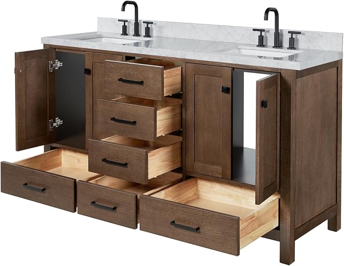 ARIEL Cambridge 61 Inch Double Rectangular Sink Bathroom Vanity - Image 6