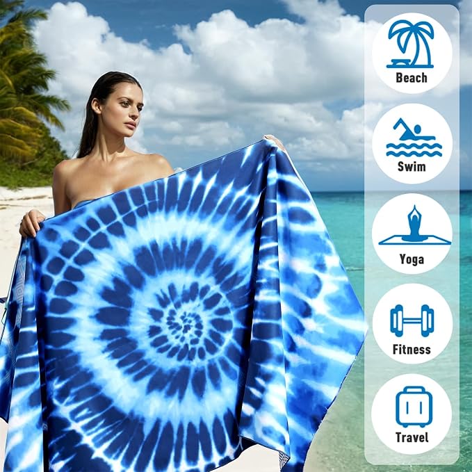 2 Pack Microfiber Beach Towel, Sand-Free Quick Drying Camping Super Absorbent - Image 3