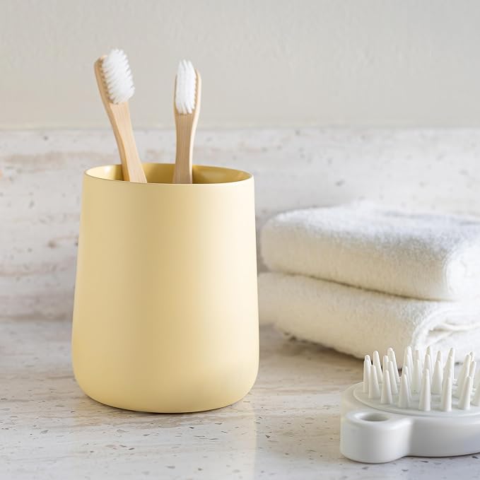 Matte Yellow Cream Toothbrush and Toothpaste Holder and Cup - Image 6