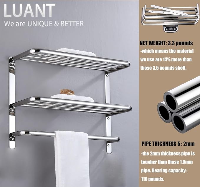 LUANT Bathroom Shelf 3-Tier Wall Mounting Rack - Image 4