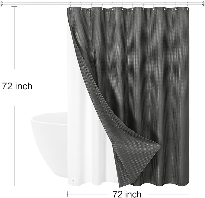 3 in 1 Shower Curtain Set, Charcoal Grey Waffle Fabric Modern Shower Curtain - Image 8
