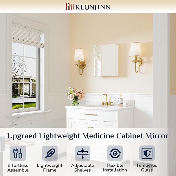 Keonjinn Small-Sized White Medicine Cabinet 14.5 x 18.5 Inch, One Shelf Only - Image 9