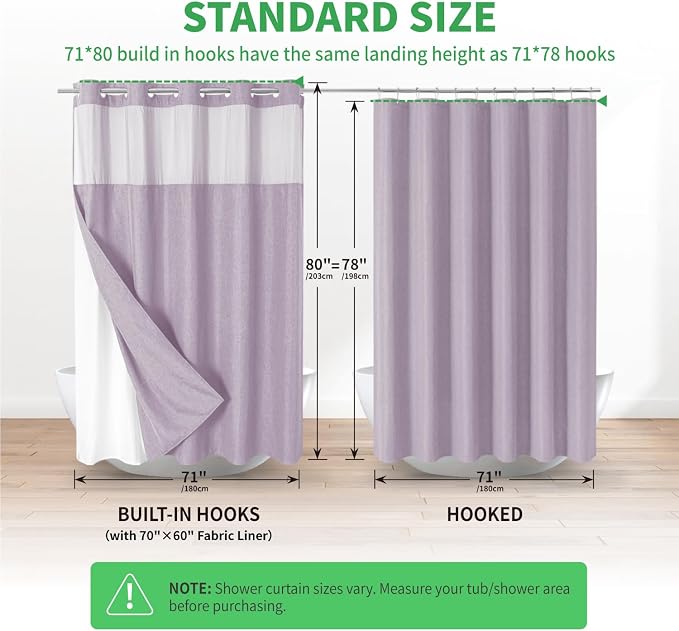 Long No Hooks Needed Linen Textured Shower Curtain - Image 7