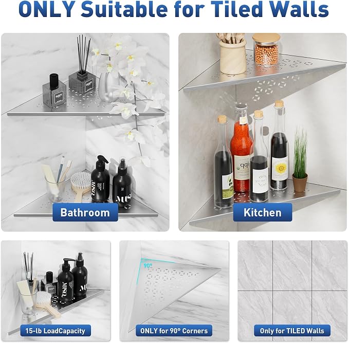 lives Corner Shower Shelf 10" Slot Design Bathroom Shower Shelves - Image 7