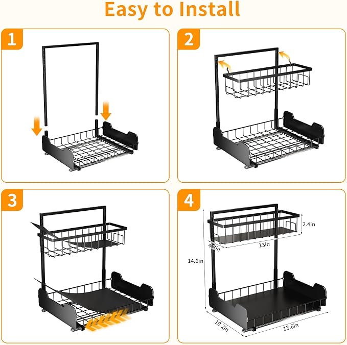 Under Sink Organizer, 2-Tier L-Shaped Pull Out Cabinet Shelf - Image 4