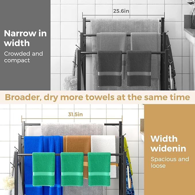 3 Tier Towel Rack with Large Storage & 6 Hooks, Blanket Rack - Image 4