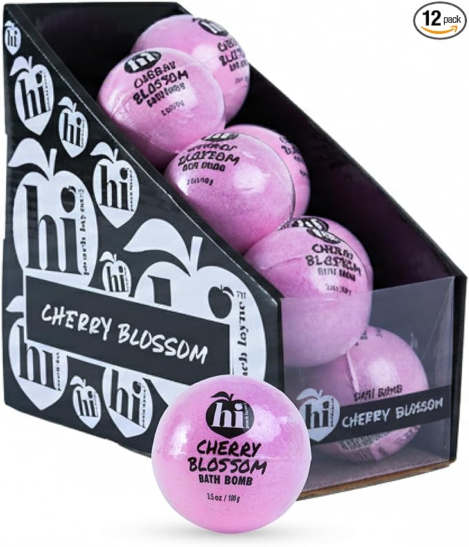 Hi Peach Layne Cherry Blossom Bath Bombs 12-Pack – Vegan, Clean Beauty Spa Gifts by HiPeachLayne